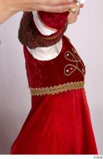  Photos Woman in Historical Dress 78 17th century decorated historical clothing lace red decorated dress upper body 0007.jpg